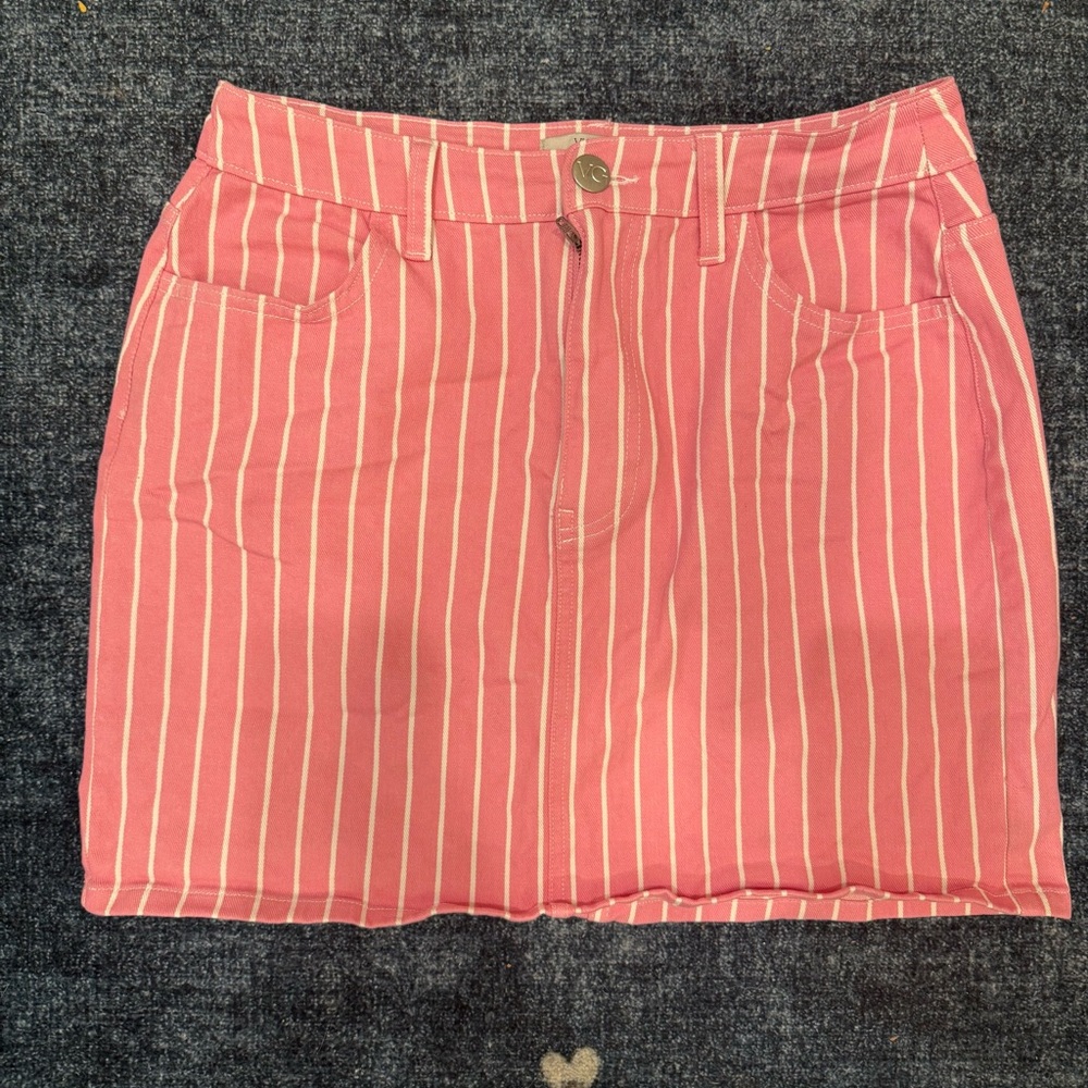 Victor Glemaud Pink and White Striped Mini Skirt